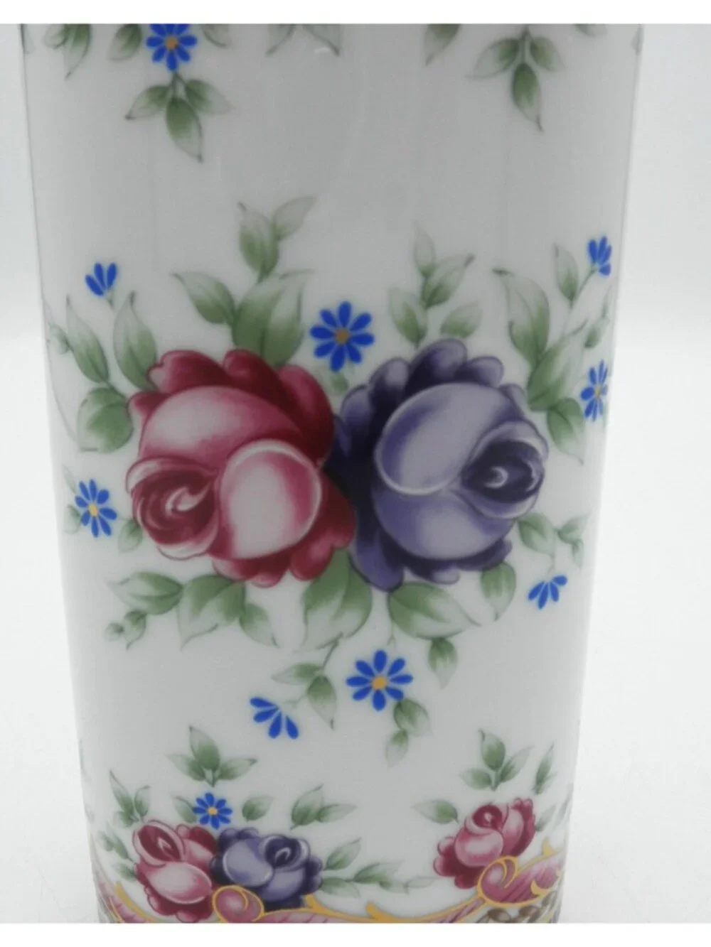 Lefton Porcelain Bud Vase Hand Painted Flowers Red Purple Blue Vintage 1992